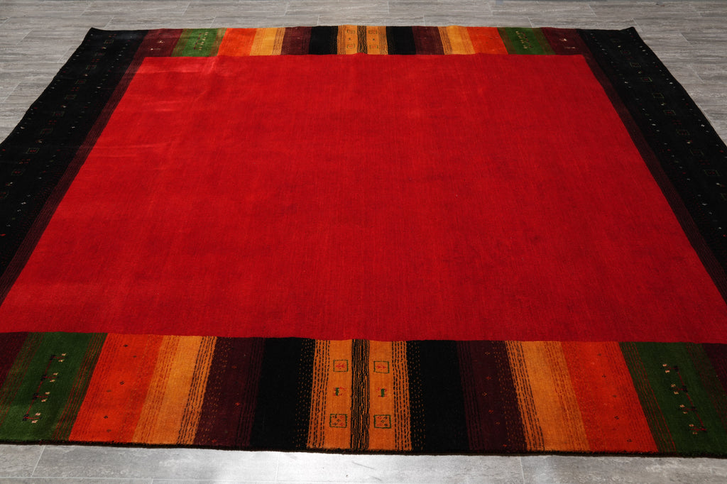 8 x 10 Red Green Gabbeh Contemporary Handmade Wool Rug Christmas Sale #F-4618