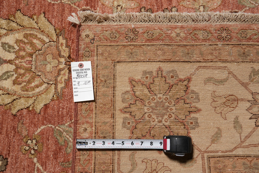 9 x 12  Salmon Rose Natural Wool Quality Agra Rug #B-72559