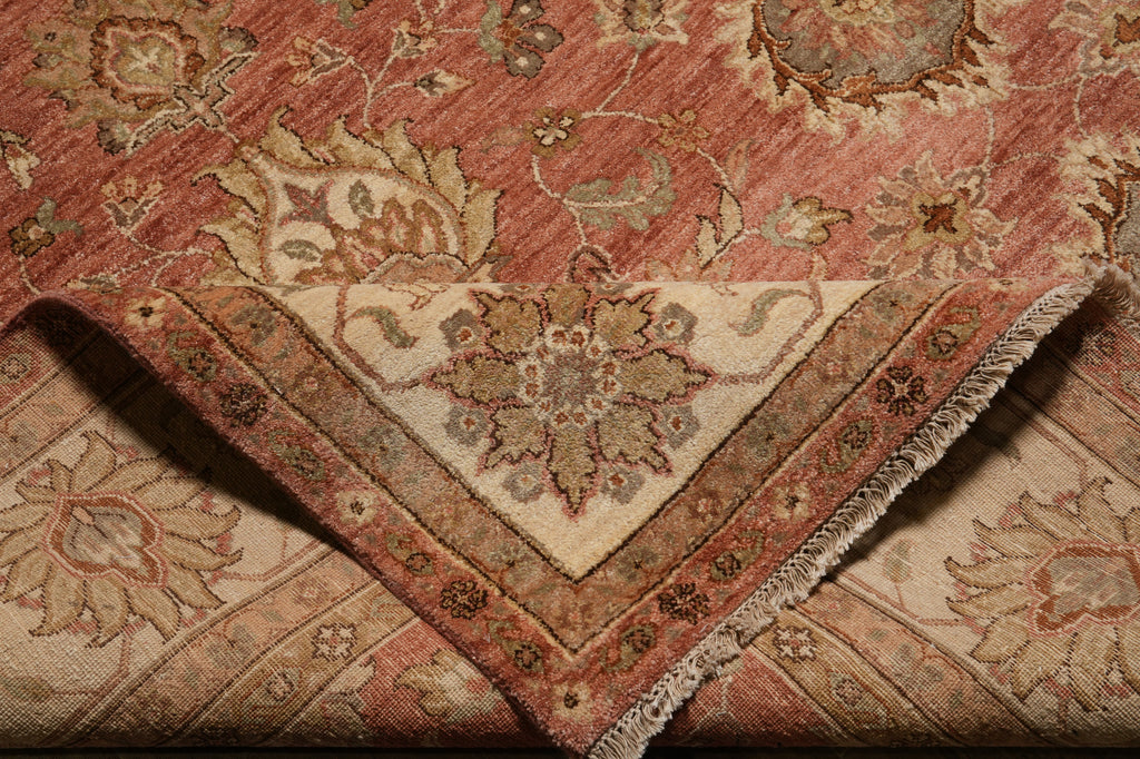 9 x 12  Salmon Rose Natural Wool Quality Agra Rug #B-72559