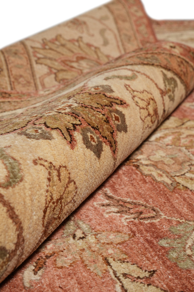 9 x 12  Salmon Rose Natural Wool Quality Agra Rug #B-72559