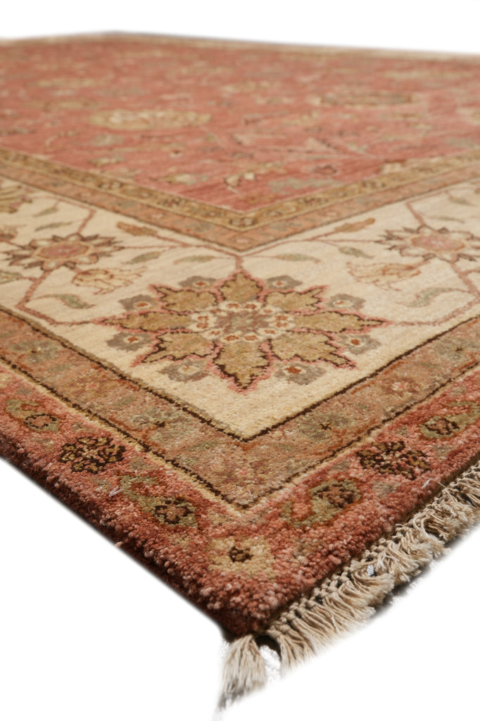 9 x 12  Salmon Rose Natural Wool Quality Agra Rug #B-72559