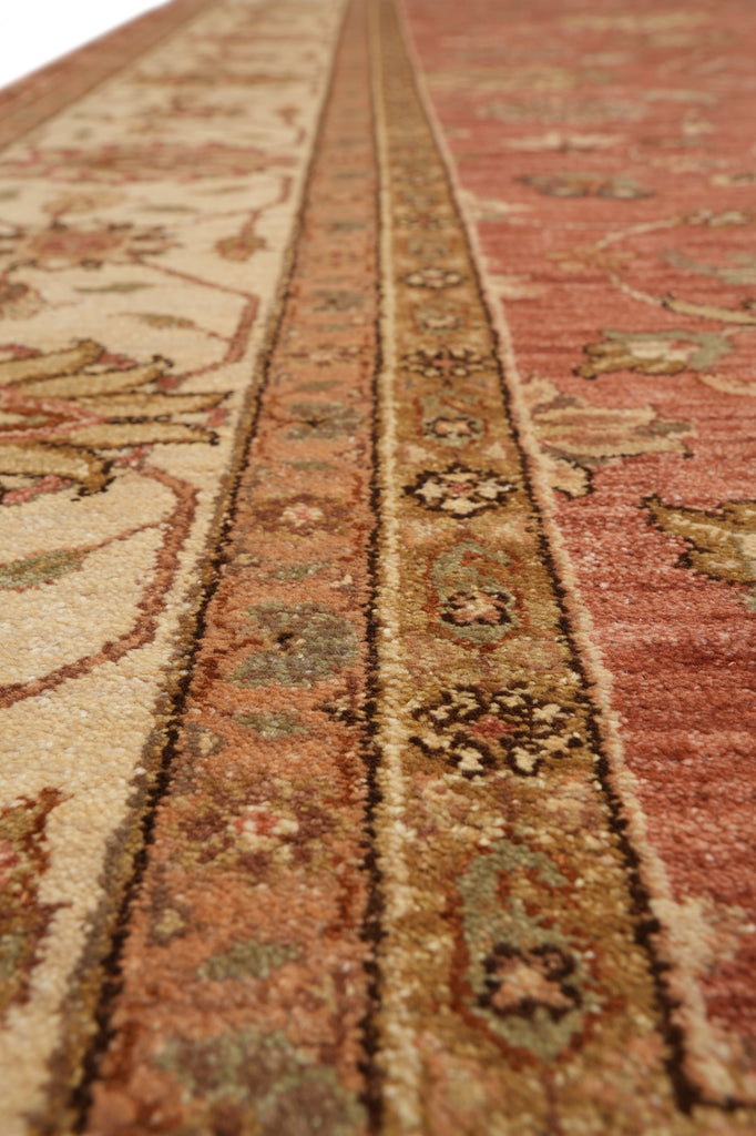 9 x 12  Salmon Rose Natural Wool Quality Agra Rug #B-72559