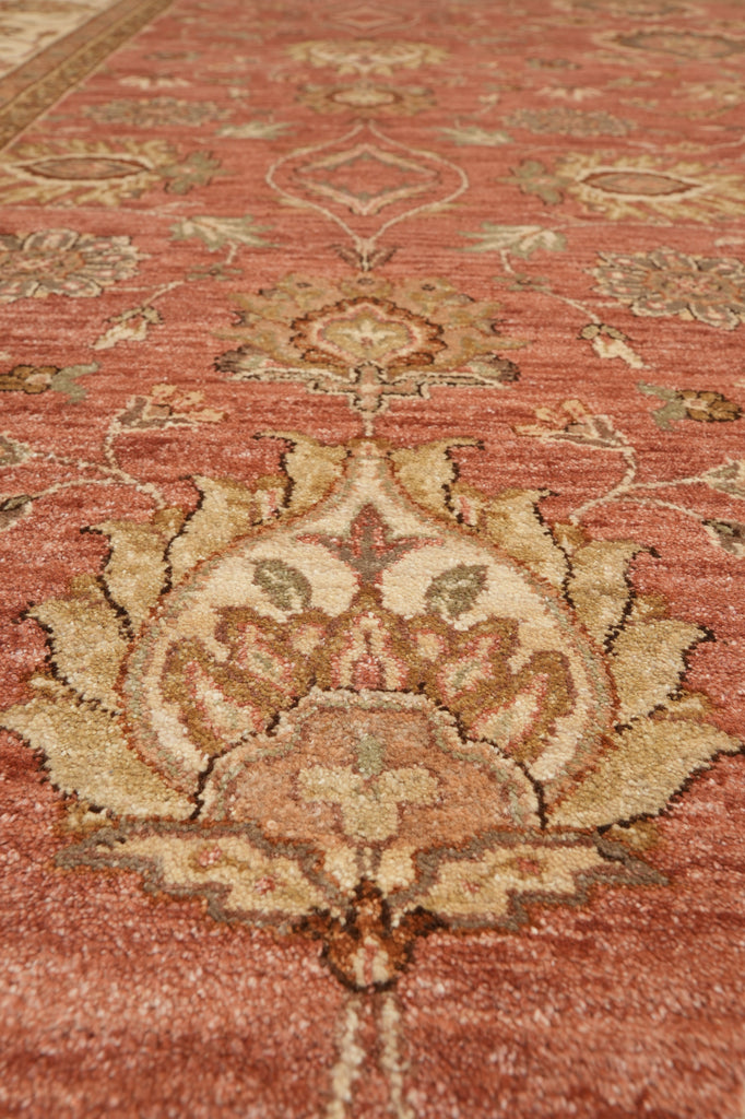9 x 12  Salmon Rose Natural Wool Quality Agra Rug #B-72559