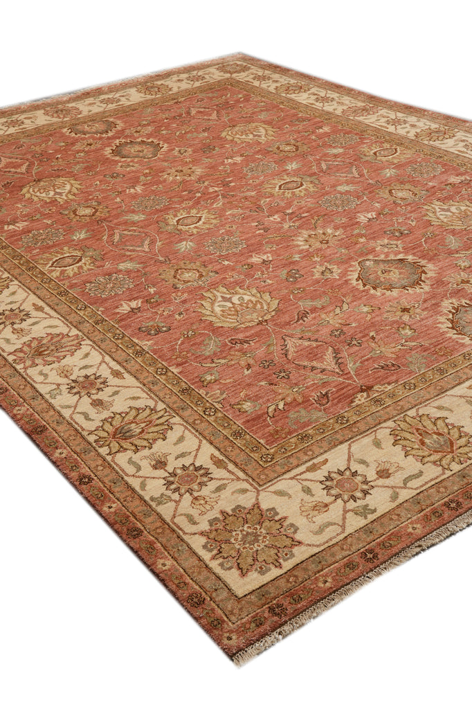 9 x 12  Salmon Rose Natural Wool Quality Agra Rug #B-72559