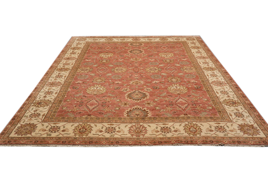 9 x 12  Salmon Rose Natural Wool Quality Agra Rug
