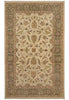 Load image into Gallery viewer, A traditional oriental-style area rug with an intricate floral and scroll pattern, featuring a beige center field, olive green borders, and accents of rust, blue, and brown.