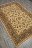 Load image into Gallery viewer, An ornate rectangular area rug with a beige center and detailed floral motifs, displayed on a gray wood-look floor.