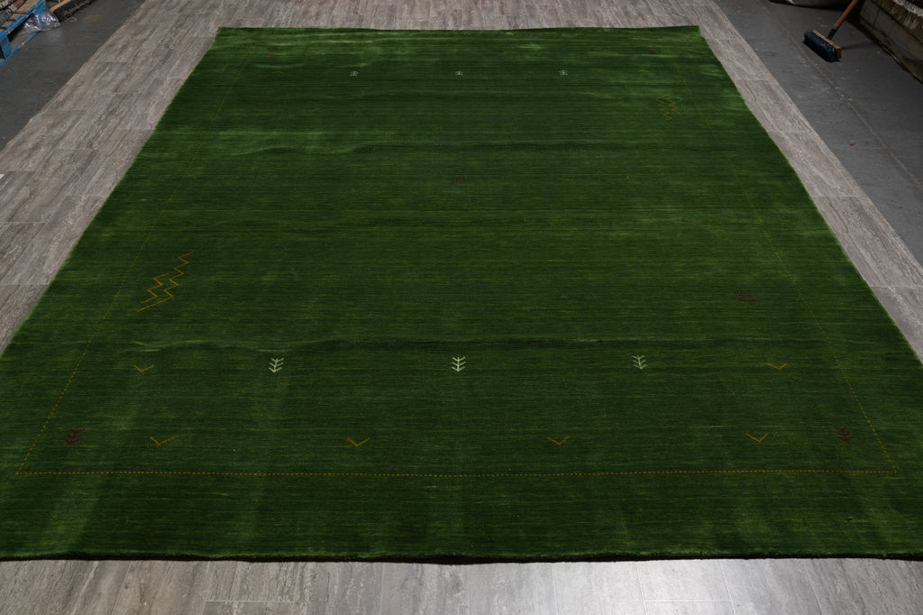 9 x 12 Solid Plain Green Wool Handmade Rug #F-4622
