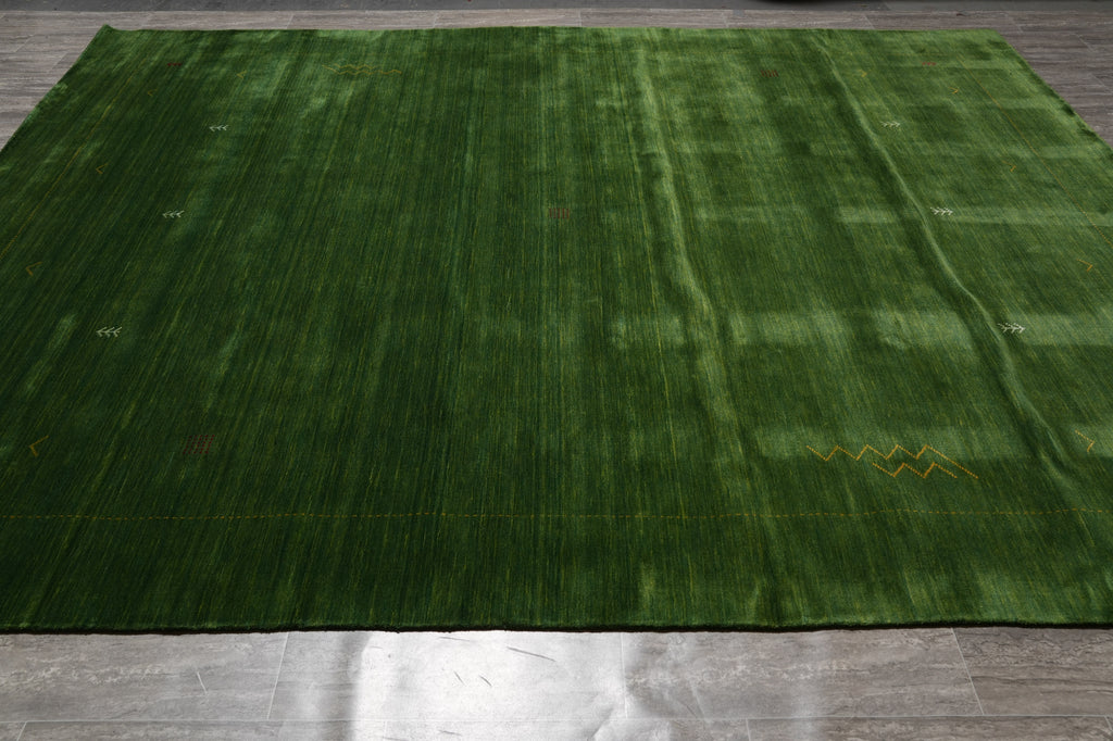 9 x 12 Solid Plain Green Wool Handmade Rug #F-4622