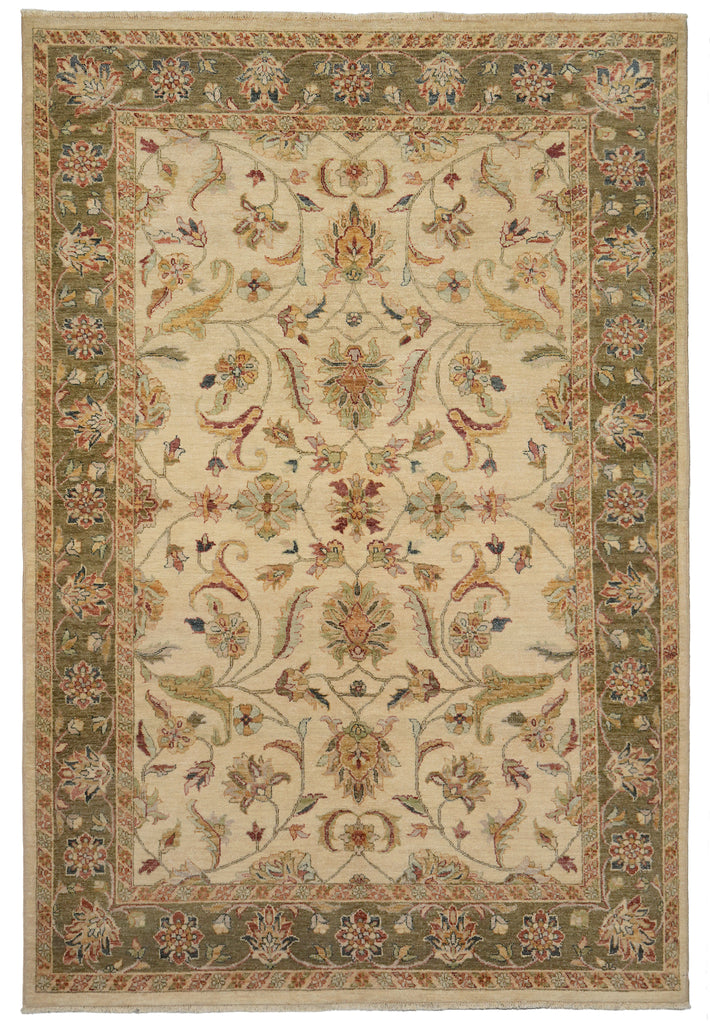 5.7 x 8 Ivory Vegetable Dyed Chobi Rug #B-74081