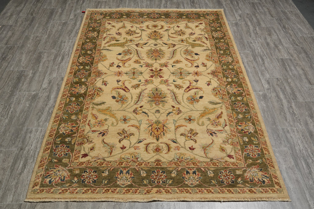 5.7 x 8 Ivory Vegetable Dyed Chobi Rug #B-74081
