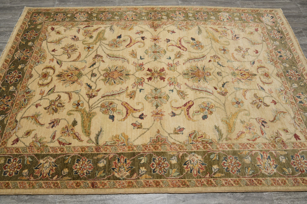 5.7 x 8 Ivory Vegetable Dyed Chobi Rug #B-74081