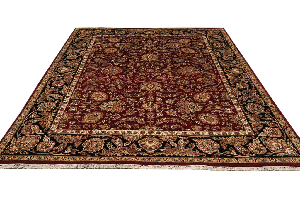 9 x 12 Quality Handmade Jaipur Rug Dense Lustrous Wool Burgundy Black #F-4380