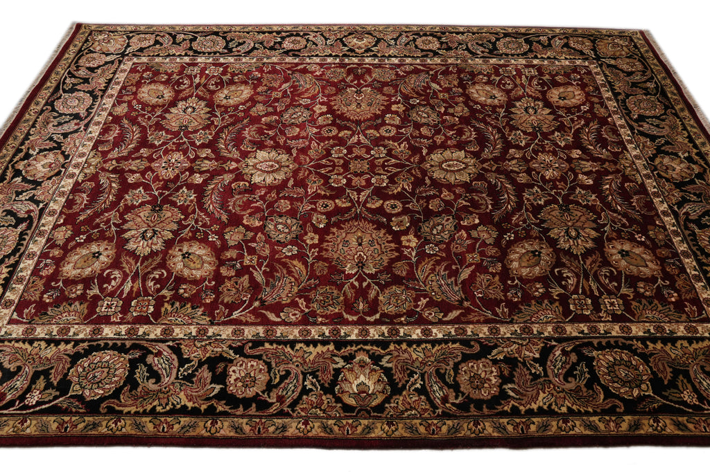 9 x 12 Quality Handmade Jaipur Rug Dense Lustrous Wool Burgundy Black #F-4380
