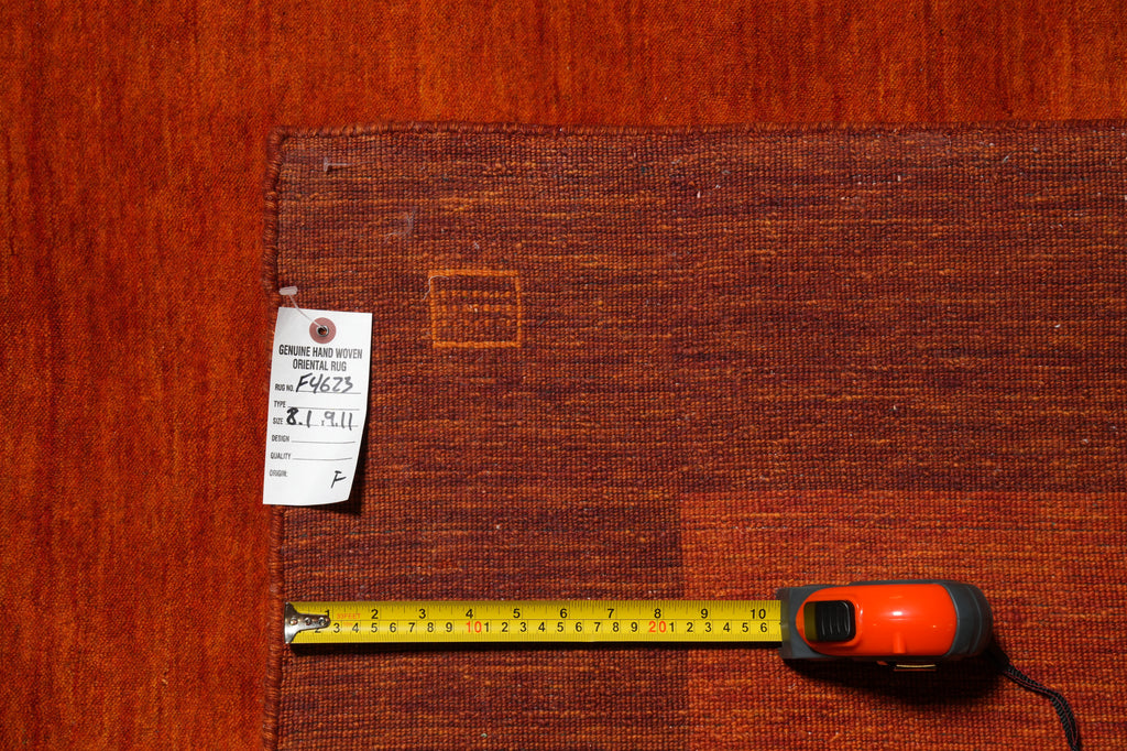 9.3 x 12 Red Gabbeh Rug Modern Wool Handmade Carpet #F-4625