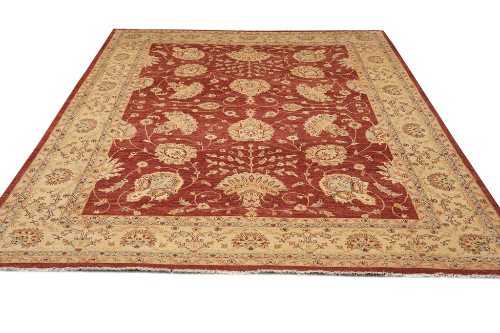 9 x 12 Natural Wool Handmade Agra Rug Rust