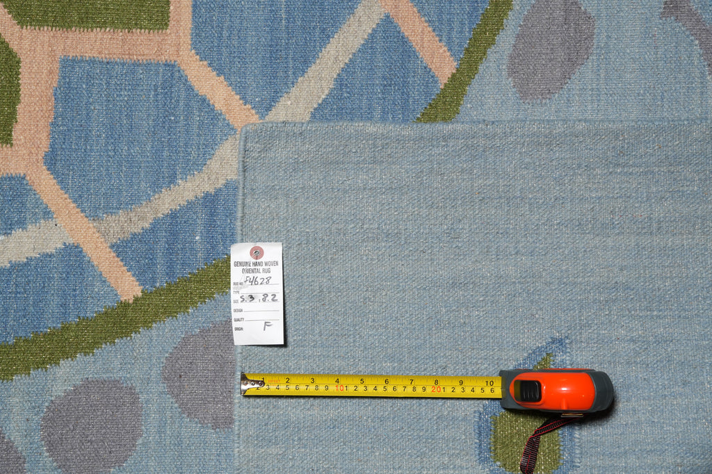 5.3 x 8 Turtle Duhrry Wool Kilim Rug Light Aqua Blue Modern #F-4628