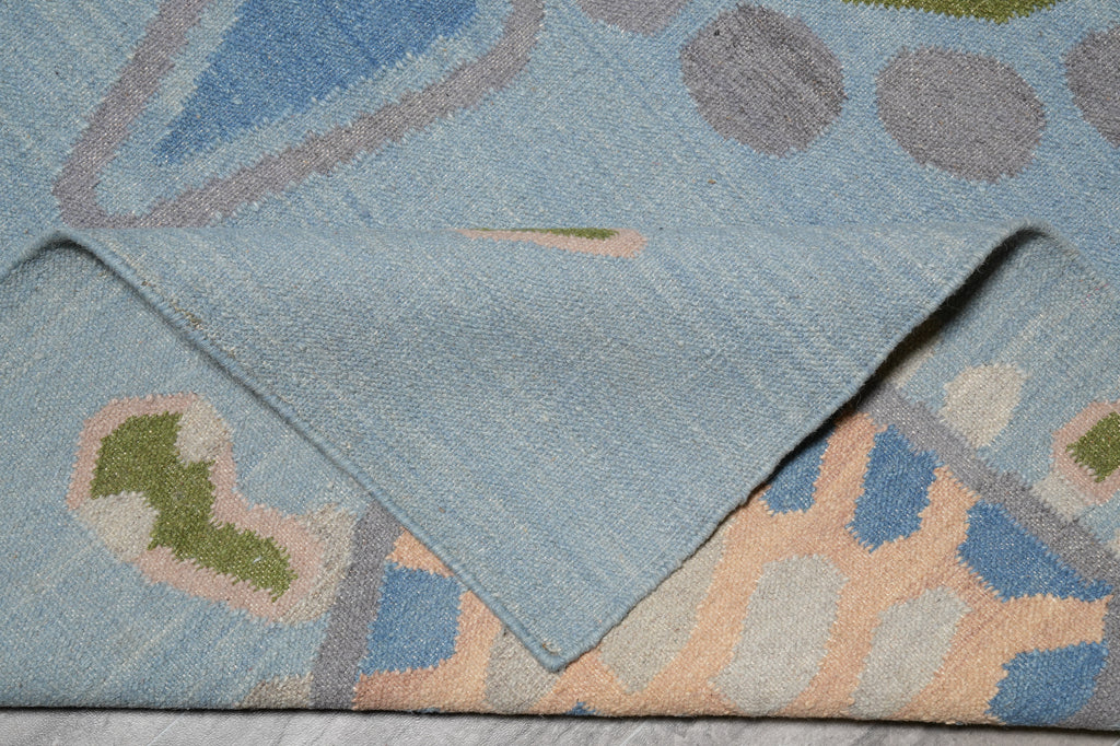 5.3 x 8 Turtle Duhrry Wool Kilim Rug Light Aqua Blue Modern #F-4628