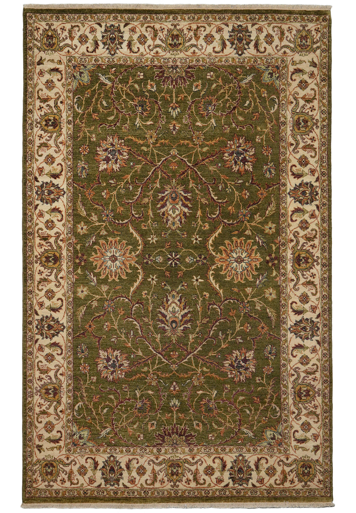 5.5 x 8.6 Green Quality Handmade Wool Ziglar Rug #B-74029