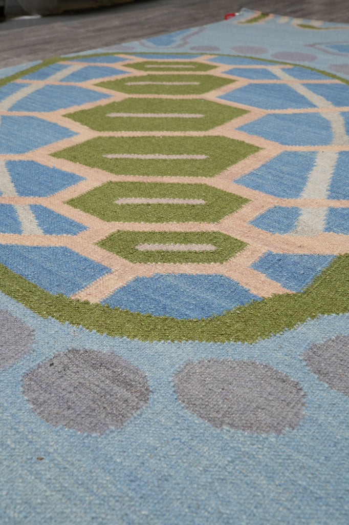 5.3 x 8 Turtle Duhrry Wool Kilim Rug Light Aqua Blue Modern #F-4628