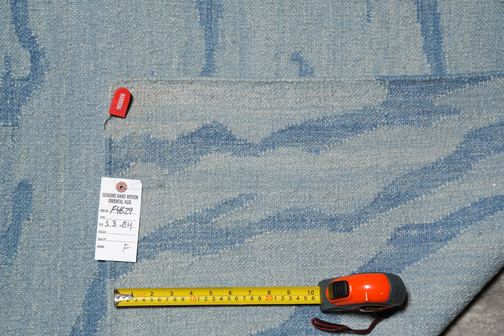 5.3 x 8.4 Light Blue Kilim Duhrry Rug Handmade Wool #F-4629