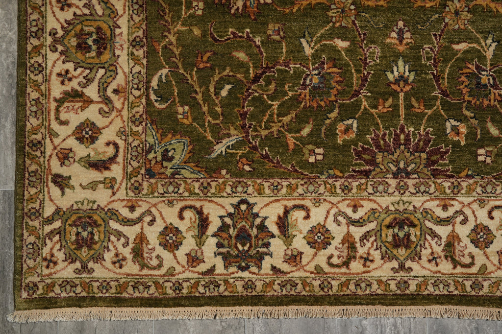 5.5 x 8.6 Green Quality Handmade Wool Ziglar Rug #B-74029