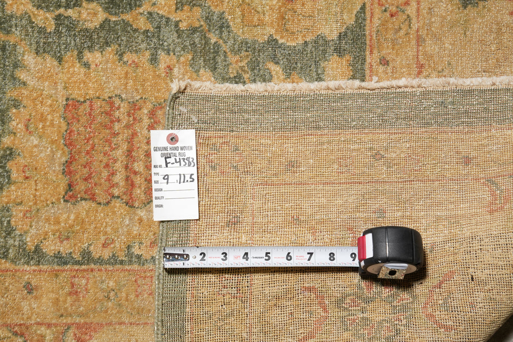 9 x 11.5 Green Hand-Knotted Natural Wool Rug #F-4383