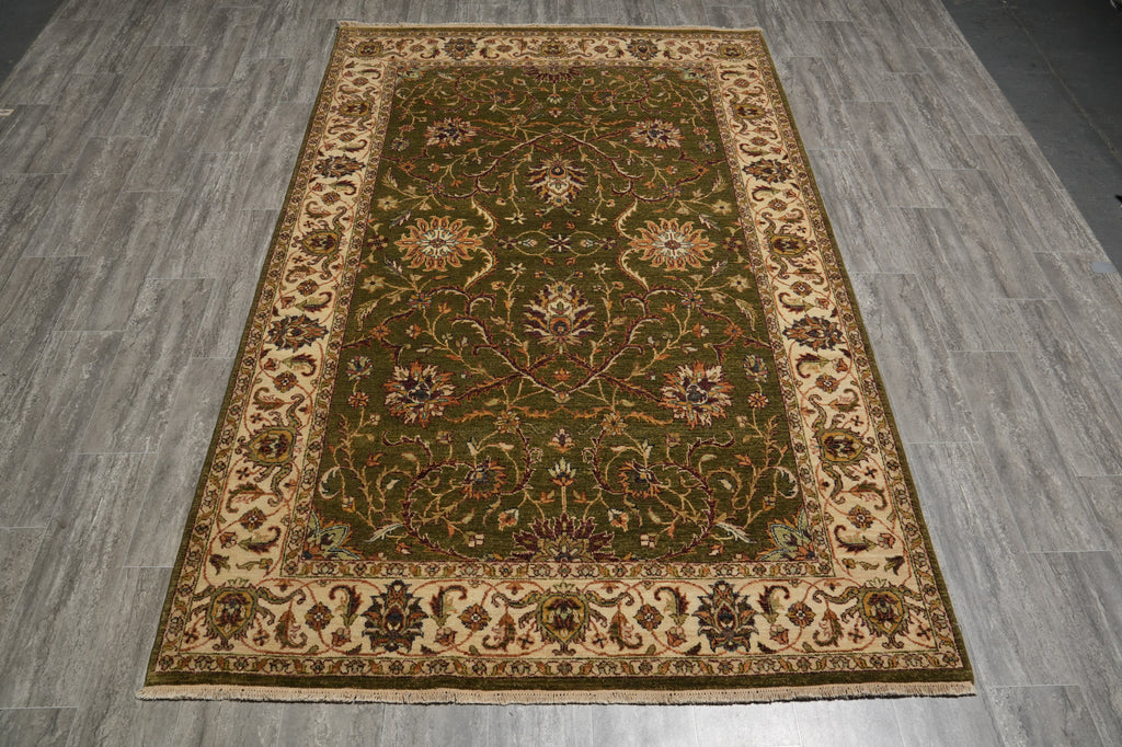 5.5 x 8.6 Green Quality Handmade Wool Ziglar Rug #B-74029