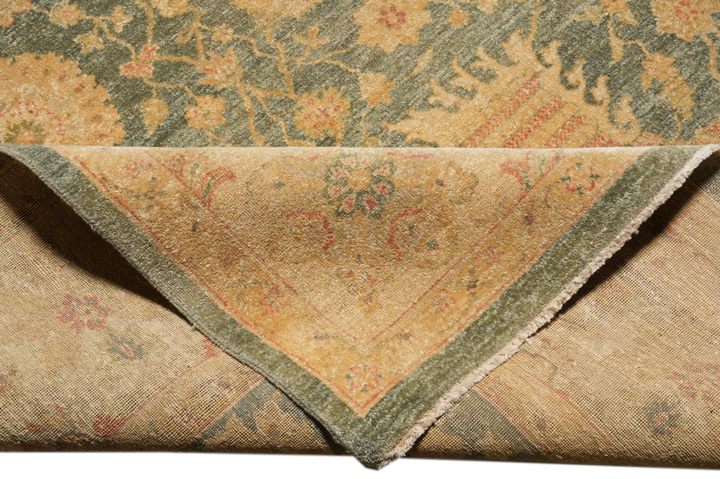 9 x 11.5 Green Hand-Knotted Natural Wool Rug #F-4383