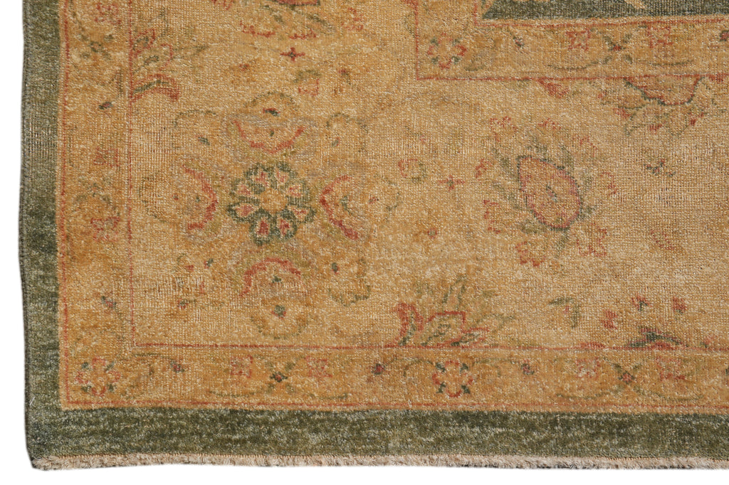 9 x 11.5 Green Hand-Knotted Natural Wool Rug #F-4383