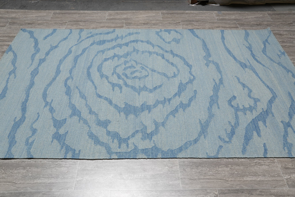 5.3 x 8.4 Light Blue Kilim Duhrry Rug Handmade Wool #F-4629