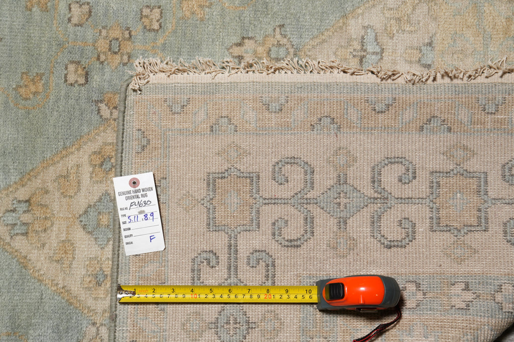6 x 8.9 Light Blue Oushak Rug Handmade Wool Carpet #F-4630