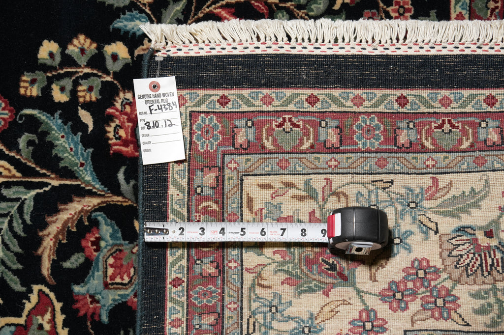 9 x 12 Midnight Black Blue Hand-Knotted Rug Kerman Pattern #F-4384