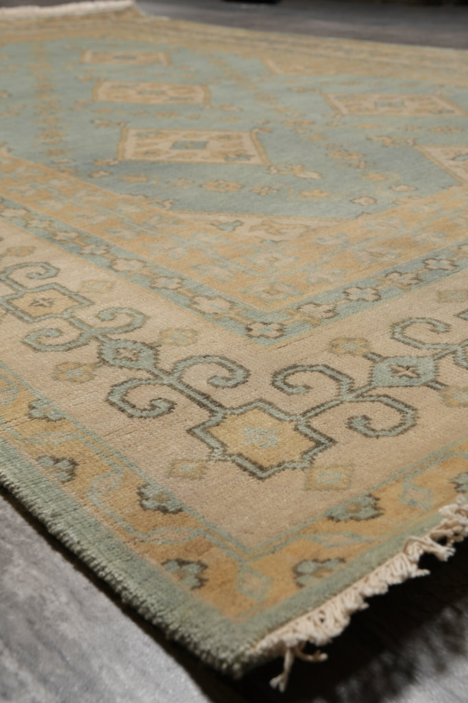 6 x 8.9 Light Blue Oushak Rug Handmade Wool Carpet #F-4630