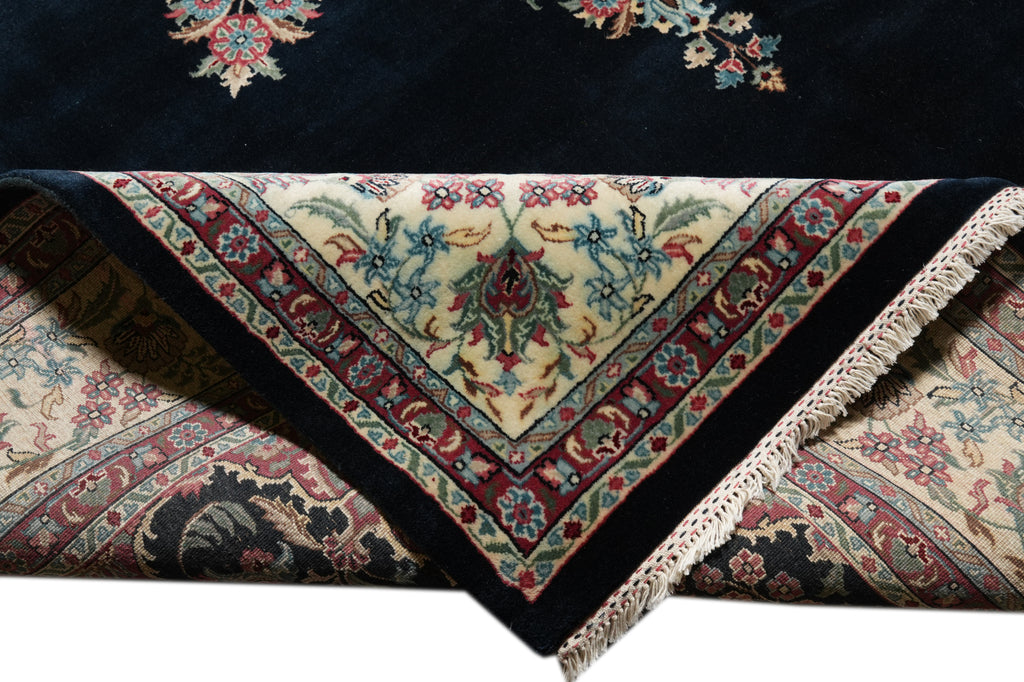 9 x 12 Midnight Black Blue Hand-Knotted Rug Kerman Pattern #F-4384