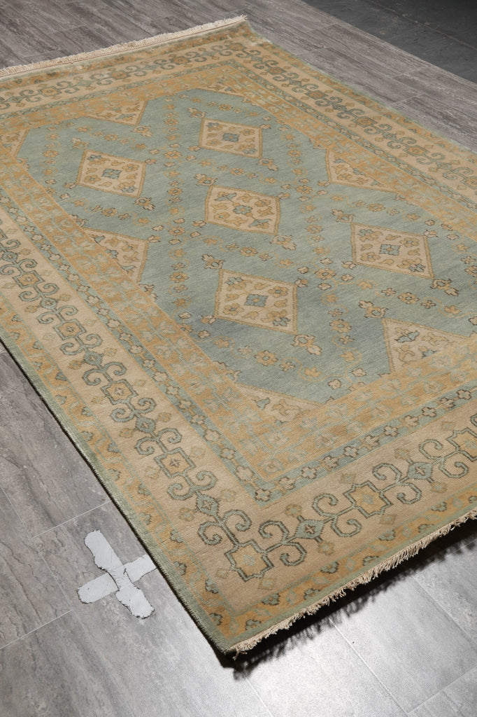 6 x 8.9 Light Blue Oushak Rug Handmade Wool Carpet #F-4630