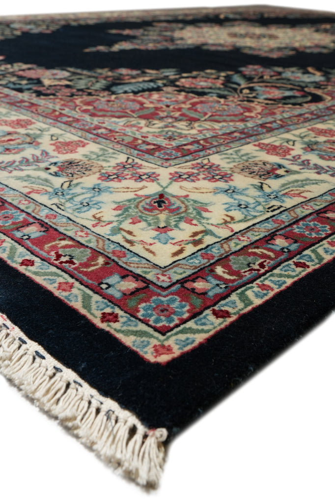 9 x 12 Midnight Black Blue Hand-Knotted Rug Kerman Pattern #F-4384