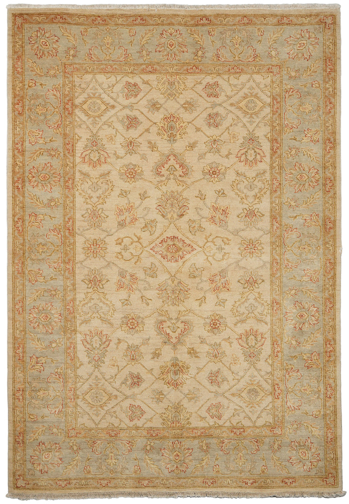 5.7 x 8 Quality Chobi Peshawar Rug Ivory Light Blue #PIX-18778