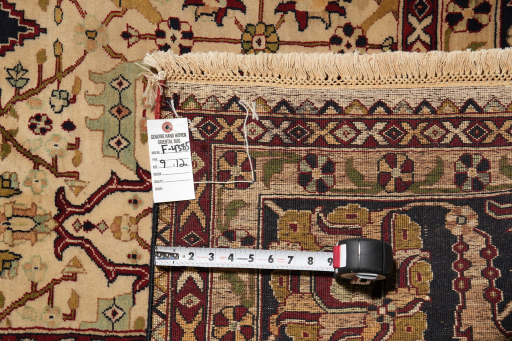 9 x 12 High Quality Hand-Knotted Jaipur Rug Ivory Black #F-4385