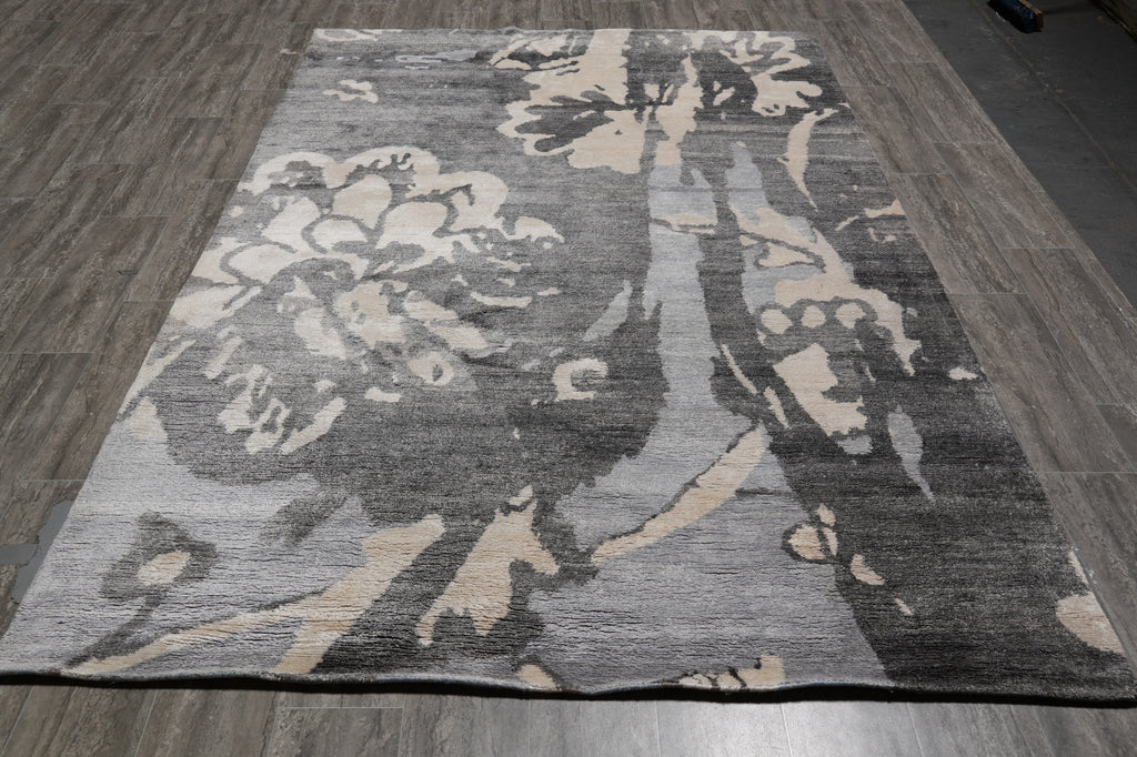 6 x 9 Fine Quality Contemporary Handmade Wool and Silk Gray #F-4631