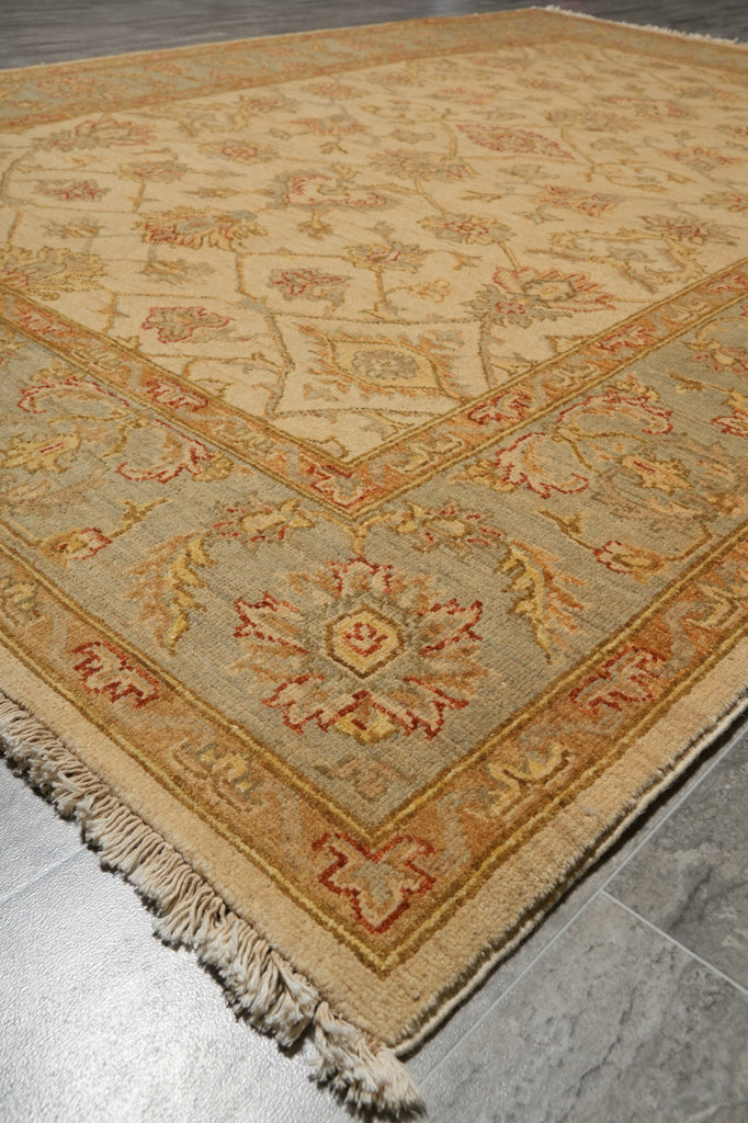 5.7 x 8 Quality Chobi Peshawar Rug Ivory Light Blue #PIX-18778