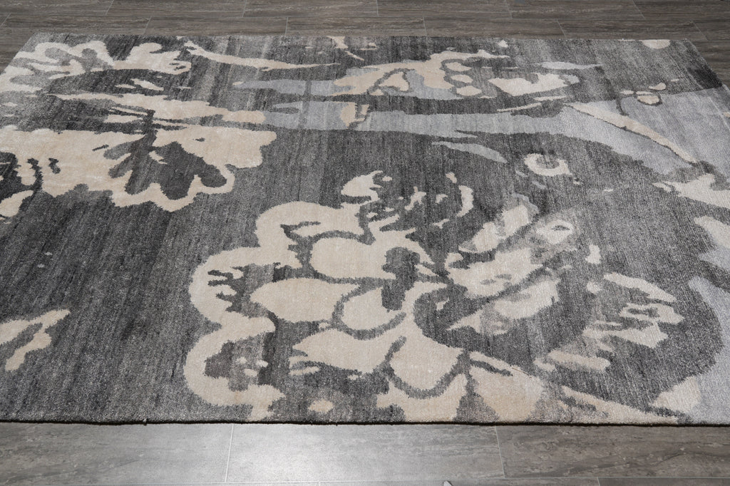 6 x 9 Fine Quality Contemporary Handmade Wool and Silk Gray #F-4631