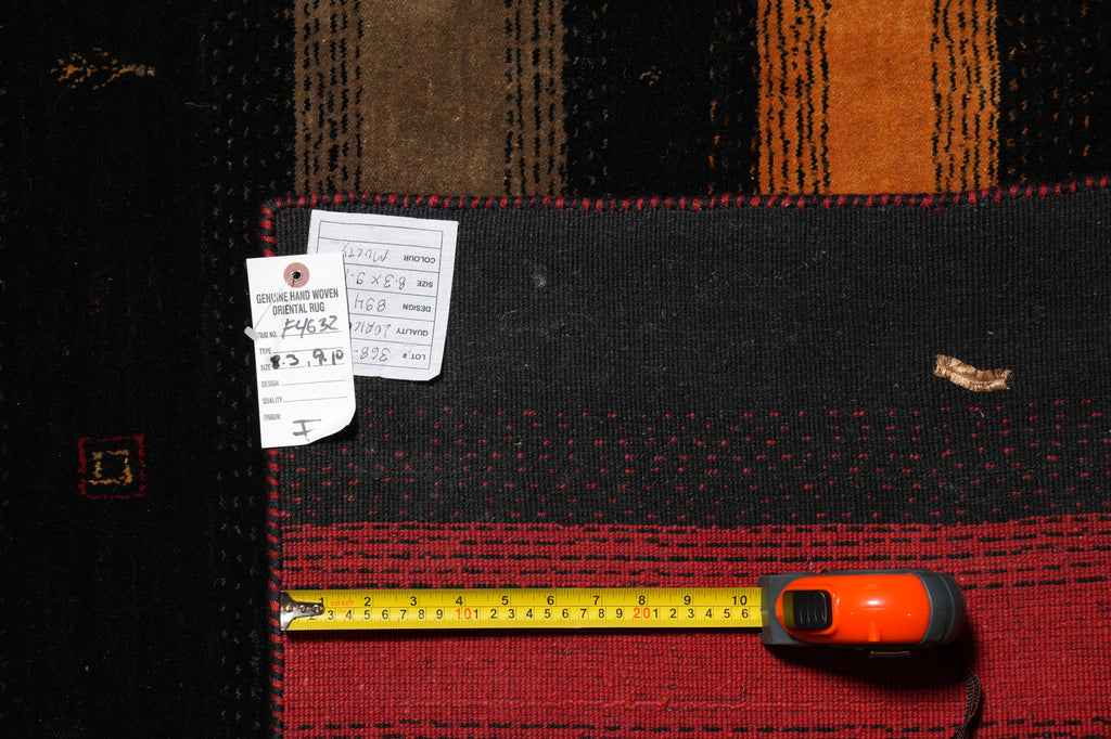 8.3 x 10 New Handmade Gabbeh Wool Rug Black #F-4632