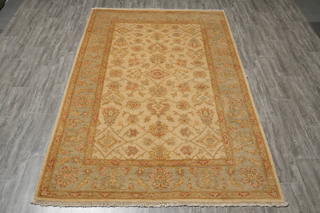 5.7 x 8 Quality Chobi Peshawar Rug Ivory Light Blue #PIX-18778