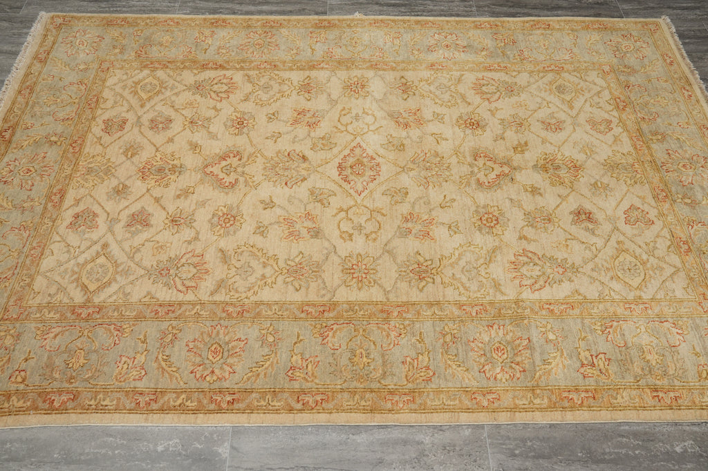 5.7 x 8 Quality Chobi Peshawar Rug Ivory Light Blue #PIX-18778