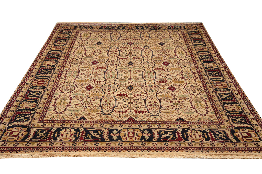 9 x 12 High Quality Hand-Knotted Jaipur Rug Ivory Black #F-4385