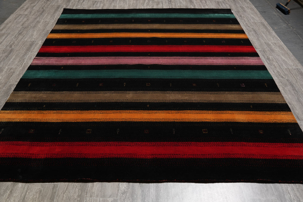 8.3 x 10 New Handmade Gabbeh Wool Rug Black #F-4632