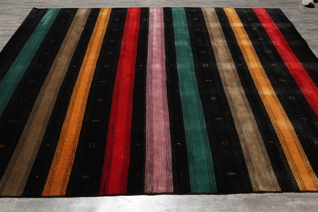 8.3 x 10 New Handmade Gabbeh Wool Rug Black #F-4632