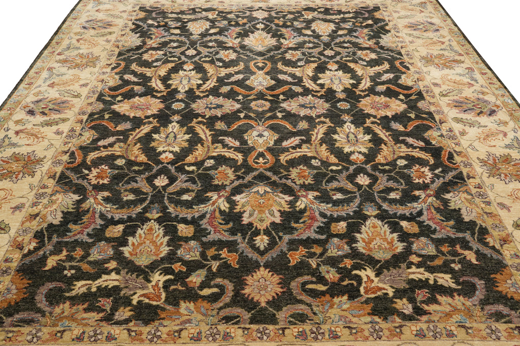 8.10 x 12.1 New Hand-Knotted Quality Rug Natural Wool Black #F-4387