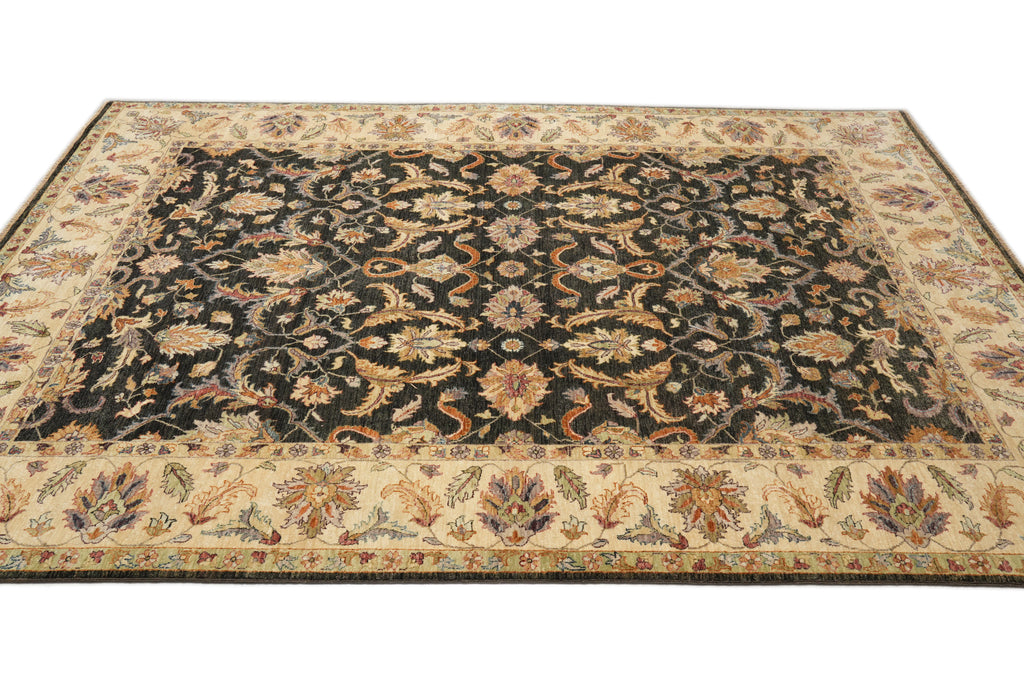 8.10 x 12.1 New Hand-Knotted Quality Rug Natural Wool Black #F-4387
